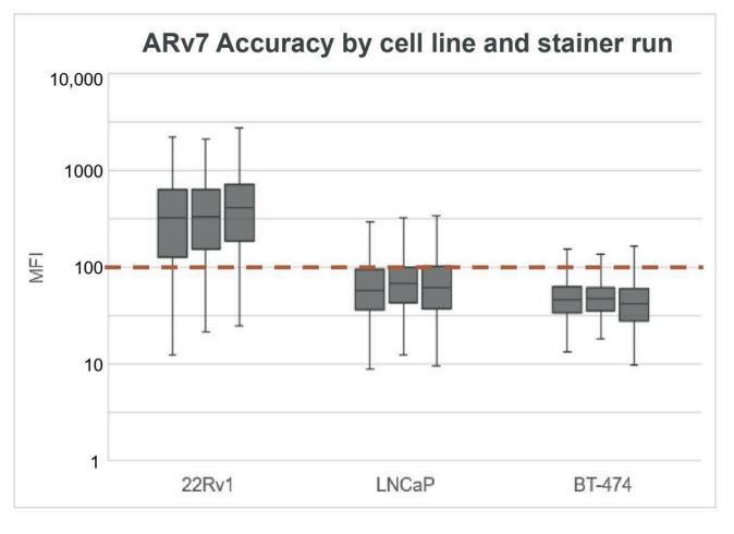 Accuracy of ARv7 detection on cell lines by stainer run